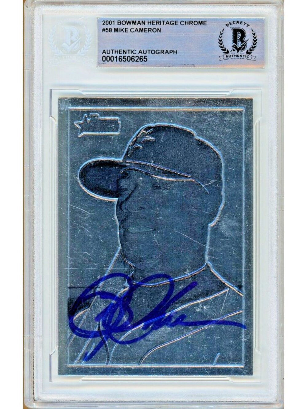 Mike Cameron Signed 2001 Bowman Heritage Chrome #58 Mariners BAS Slab Auto MLB
